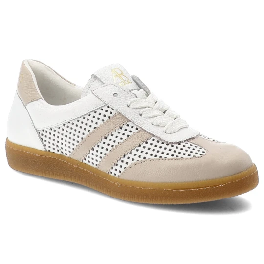 Zdjęcie produktu Sneakersy damskie Armodo, cholewka ze skóry naturalnej z perforowanymi panelami klasyczne sznurowanie niska stabilna podeszwa zapewniająca komfort co biały