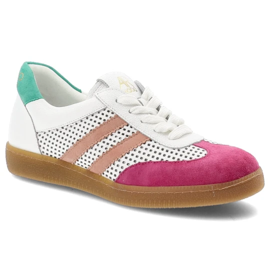 Zdjęcie produktu Sneakersy damskie Armodo, cholewka ze skóry naturalnej zamszowej z perforowanymi panelami klasyczne sznurowanie niska stabilna podeszwa zapewniająca biały