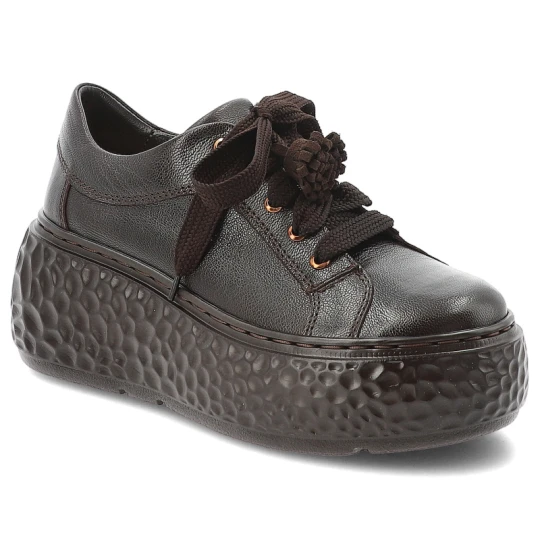 Zdjęcie produktu Sneakersy damskie Armodo o sznurowanym fasonie z ozdobnym pomponem i wysoką fakturowaną platformą brązowe, 8701A Rock Mocca