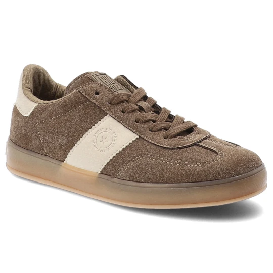 Zdjęcie produktu Sneakersy damskie Big Star, cholewka ze skóry ekologicznej z kontrastową wstawką klasyczne sznurowanie na płaskiej podeszwie, brązowe, TT274116
