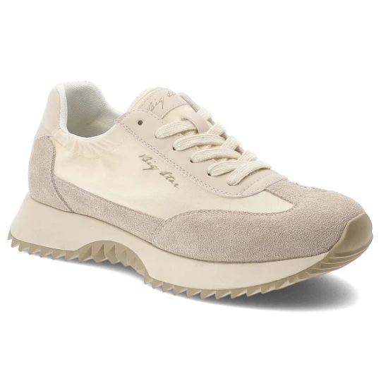 Zdjęcie produktu Sneakersy damskie Big Star, cholewka ze skóry naturalnej z klasycznym sznurowaniem i płaską podeszwą, beżowe, TT274512