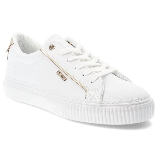 Zdjęcie produktu Sneakersy damskie Big Star, na płaskiej podeszwie z eko skóry z okrągłym noskiem i sznurowane, białe, SS274026