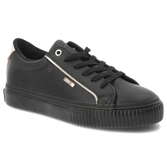 Zdjęcie produktu Sneakersy damskie Big Star, płaskie z eko skóry z okrągłym noskiem i sznurowane, czarne, SS274025