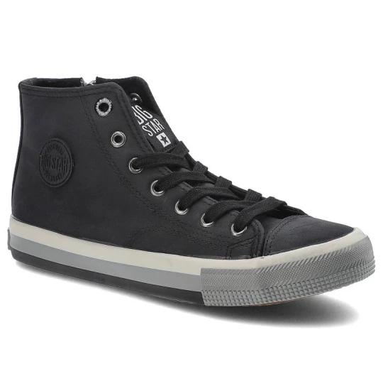 Zdjęcie produktu Sneakersy damskie Big Star, z wysokiej jakości materiału syntetycznego z gładką cholewką sznurowanym zapięciem, czarne, II274233