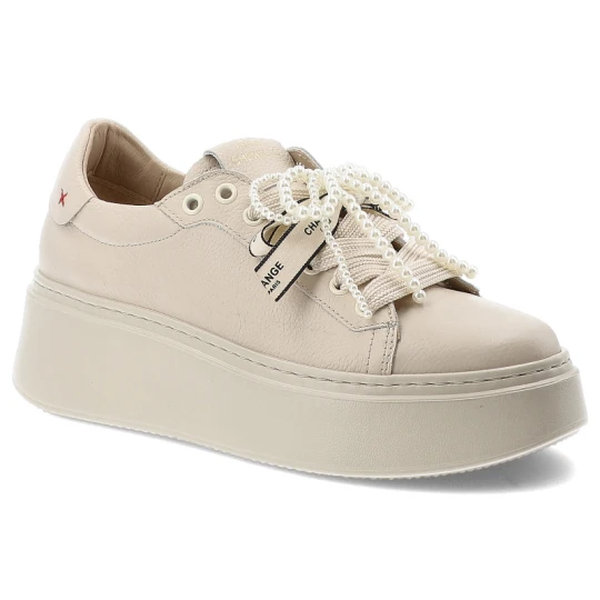 Zdjęcie produktu Sneakersy damskie Chebello, cholewka ze skóry naturalnej gładkiej ozdobne sznurowanie z dekoracyjnymi elementami masywna platforma zwiększająca komfo beżowy