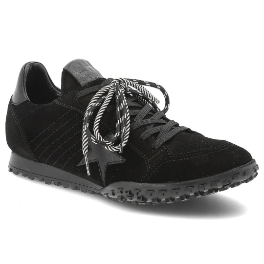 Zdjęcie produktu Sneakersy damskie Chebello, skórzane na płaskiej podeszwie z okrągłym noskiem i sznurowane, czarne, 4862
