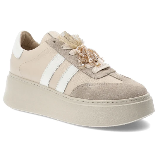 Zdjęcie produktu Sneakersy damskie Chebello, sportowy fason platformowa podeszwa sznurowanie stabilna konstrukcja miękka wyściółka, beżowe, 4805_-157-431-PSK-S251