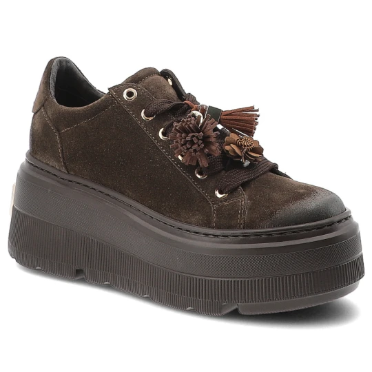 Zdjęcie produktu Sneakersy damskie Chebello, ze skóry naturalnej z cholewką o zamszowym wykończeniu i ozdobnymi frędzlami przy sznurowaniu, brązowe, 5002_-268-000-PSK