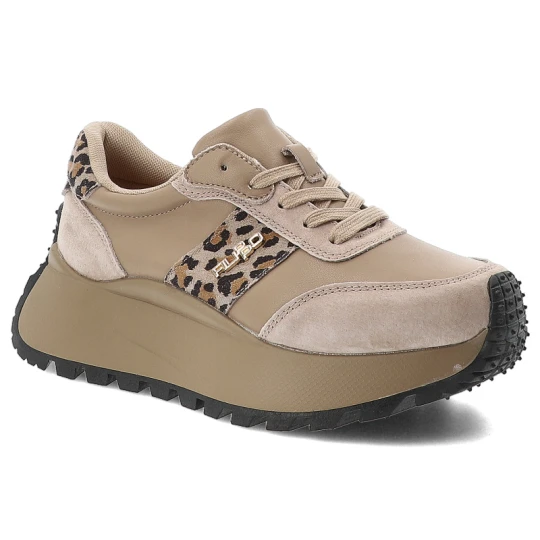 Zdjęcie produktu Sneakersy damskie Filippo, cholewka skóra naturalna licowa zamszowe panele sznurowanie kontrastowe wstawki z motywem zwierzęcym masywna podeszwa, beż beżowy