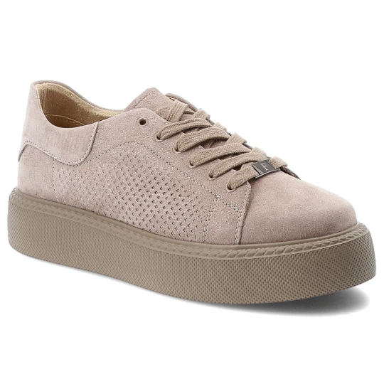 Zdjęcie produktu Sneakersy damskie Filippo, cholewka skóra naturalna zamszowa z perforacją sznurowanie klasyczne miękko wykończony kołnierz przy kostce, beżowe, DP750