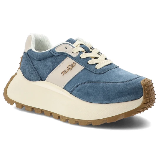 Zdjęcie produktu Sneakersy damskie Filippo, cholewka z naturalnej skóry zamszowej z kontrastowym panelem bocznym i klasycznym sznurowaniem z metalowym logo masywna br niebieski
