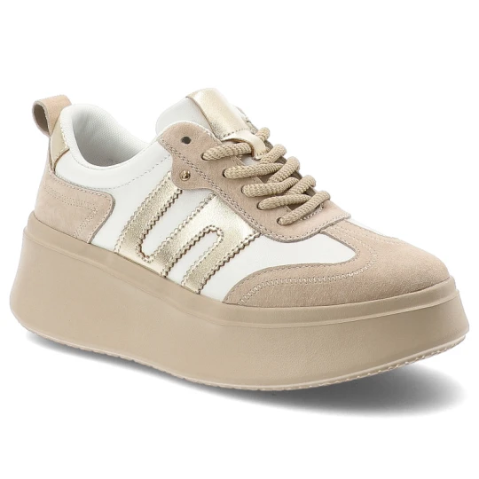 Zdjęcie produktu Sneakersy damskie Filippo, cholewka ze skóry naturalnej klasyczne sznurowanie na podwyższonej podeszwie, beżowe, DP7514 / 26 biały