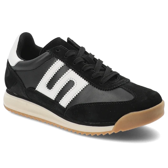 Zdjęcie produktu Sneakersy damskie Filippo, cholewka ze skóry naturalnej licowej i zamszowej wiązany fason z zabudowanym przodem, czarne, DP7686 / 26