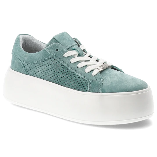 Zdjęcie produktu Sneakersy damskie Filippo, cholewka ze skóry naturalnej zamszowej perforowane wstawki po bokach wiązany fason, zielone, DP7520 / 26