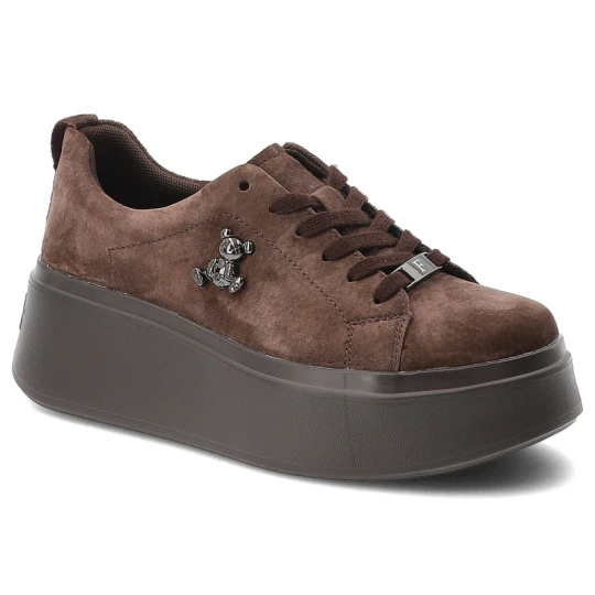 Zdjęcie produktu Sneakersy damskie Filippo, cholewka ze skóry naturalnej zamszowej z zabudowanym przodem klasyczne wiązanie na grubej platformowej podeszwie, brązowe