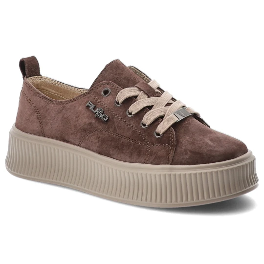 Zdjęcie produktu Sneakersy damskie Filippo, na grubej ryflowanej podeszwie z zamszową cholewką i kontrastowymi sznurówkami, brązowe, DP6122 / 26