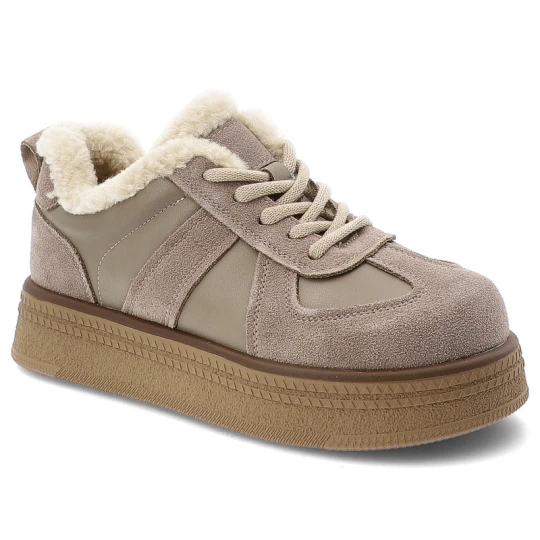 Zdjęcie produktu Sneakersy damskie Filippo o sznurowanym fasonie z miękkim ociepleniem kontrastowymi wstawkami i grubą podeszwą beżowe, DP7948 / 26 BE