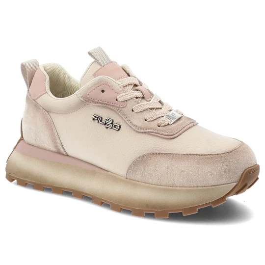 Zdjęcie produktu Sneakersy damskie Filippo, skóra naturalna i zamszowa wstawki sznurowany fason gruba amortyzująca podeszwa bieżnikowana podeszwa, beżowe, DP7754 / 26