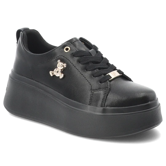 Zdjęcie produktu Sneakersy damskie Filippo, wykonane ze skóry naturalnej fason na wysokiej platformie, czarne, DP6246 / 26 BK