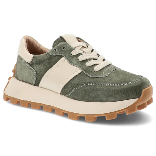 Zdjęcie produktu Sneakersy damskie Filippo, wykonane ze skóry naturalnej i skóry zamszowej masywna podeszwa z bieżnikiem sportowy design, khaki, DP7112/26 KH zielony