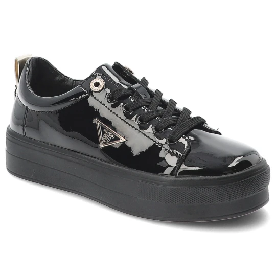 Zdjęcie produktu Sneakersy damskie Filippo, wykonane ze skóry naturalnej lakierowanej modny fason na platformie klasyczne sznurowanie oraz miękka wkładka, czarne, DP3