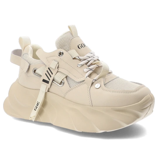 Zdjęcie produktu Sneakersy damskie GOE, cholewka ze skóry ekologicznej i materiałowej siateczkowe panele klasyczne wiązanie, beżowe, TT2N4012