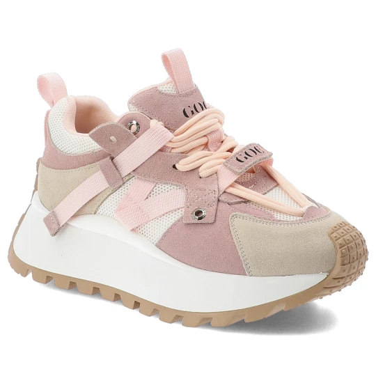 Zdjęcie produktu Sneakersy damskie GOE, cholewka ze skóry naturalnej zaokrąglony nosek i masywna podeszwa, różowe, TT2N4022