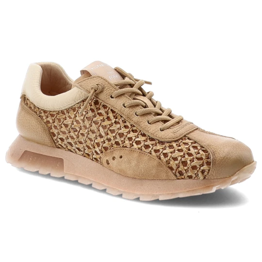 Zdjęcie produktu Sneakersy damskie Hispanitas, ze skóry naturalnej z tekstylnymi wstawkami ażurowymi klasyczne sznurowanie i zaokrąglony nosek, beżowe, RHV264741 Bole