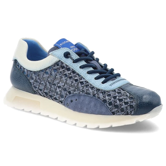 Zdjęcie produktu Sneakersy damskie Hispanitas, ze skóry naturalnej z tekstylnymi wstawkami sportowy fason ze sznurowaniem lekka podeszwa, niebieskie, RHV264741 Bolero