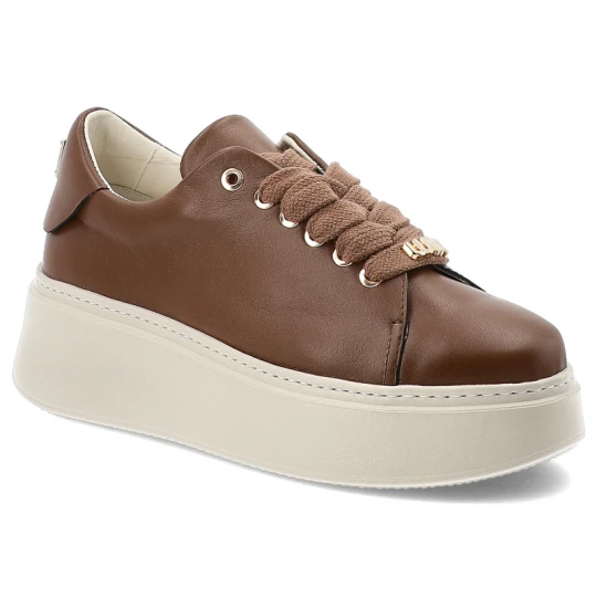 Zdjęcie produktu Sneakersy damskie Karino, cholewka ze skóry naturalnej gładkiej minimalistyczna forma klasyczne sznurowanie masywna podeszwa zapewniająca stabilność brązowy