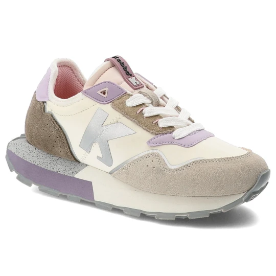 Zdjęcie produktu Sneakersy damskie Kobbo, cholewka z połączenia skóry naturalnej i materiałów tekstylnych kontrastowe panele amortyzująca podeszwa, beżowe, 100101