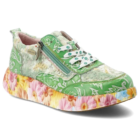 Zdjęcie produktu Sneakersy damskie Laura Vita, ze skóry naturalnej z kontrastowym nadrukiem i dekoracyjnym zamkiem z boku, zielone, 62 SL26803-62H