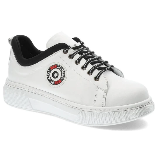 Zdjęcie produktu Sneakersy damskie Ravini, cholewka z gładkiej skóry licowej z klasycznym sznurowaniem i kontrastowymi detalami grubsza podeszwa o gładkim boku, białe