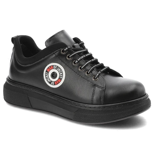 Zdjęcie produktu Sneakersy damskie Ravini, cholewka z gładkiej skóry licowej z klasycznym sznurowaniem i kontrastowymi detalami grubsza podeszwa o gładkim boku, czarn