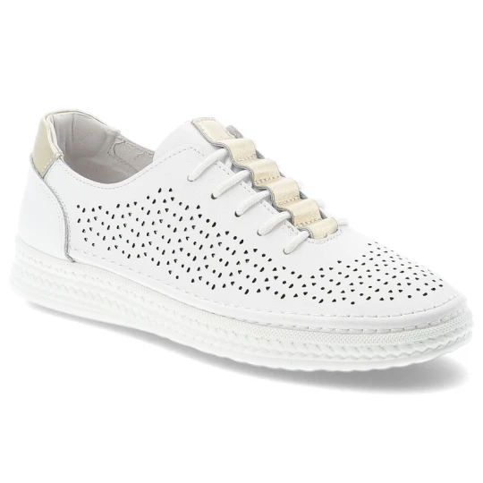 Zdjęcie produktu Sneakersy damskie S.Barski, cholewka skóra naturalna perforowana wiązanie klasyczne niski fason zaokrąglony nosek, białe, GR61-5992