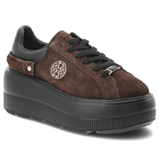 Zdjęcie produktu Sneakersy damskie S.Barski, sneakersy ze skóry zamszowej gruba podeszwa platforma sznurowane styl casual, brązowe, LR61-7094