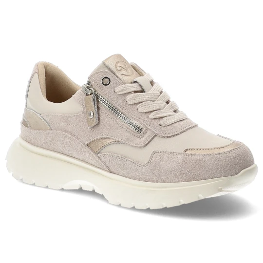 Zdjęcie produktu Sneakersy damskie Vinceza, cholewka z połączenia skóry naturalnej i zamszowej klasyczne wiązanie oraz praktyczny zamek boczny, beżowe, 39970