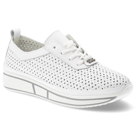Zdjęcie produktu Sneakersy damskie Vinceza, cholewka ze skóry naturalnej licowej ażurowa cholewka sznurowanie lekka platforma casual, białe, 95387