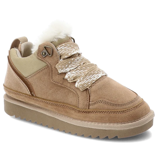 Zdjęcie produktu Sneakersy damskie Vinceza o sznurowanym fasonie z zamszową cholewką ozdobnym futerkowym pomponem i grubą profilowaną podeszwą beżowe, 97974 BE Beżowy