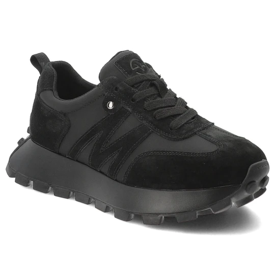 Zdjęcie produktu Sneakersy damskie Vinceza skórzane o sportowym fasonie ze sznurowaniem kontrastowymi wstawkami i masywną podeszwą z bieżnikiem czarne, 41520 BK