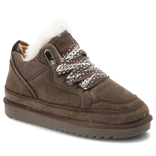 Zdjęcie produktu Sneakersy damskie Vinceza sznurowane z zamszową cholewką ozdobnym futerkiem i grubą profilowaną podeszwą brązowe, 97974 BR Brązowy / Skóra