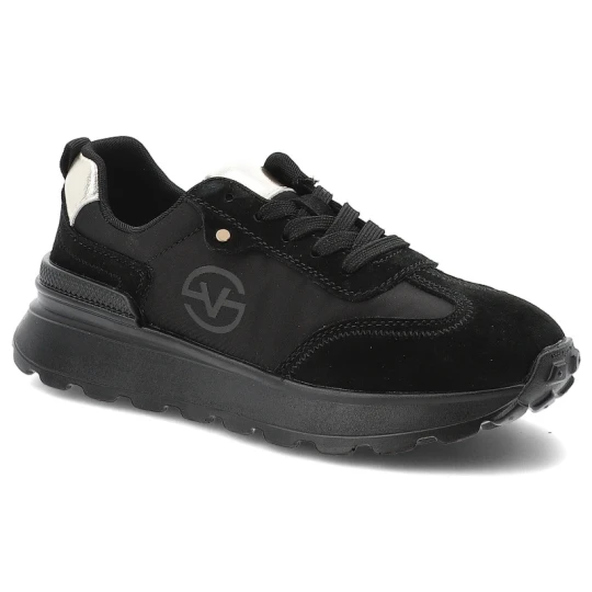 Zdjęcie produktu Sneakersy damskie Vinceza, zamszowe na grubej podeszwie z okrągłym noskiem i wiązane, czarne, 41491-BK