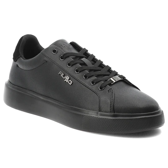 Zdjęcie produktu Sneakersy męskie Filippo, cholewka ze skóry naturalnej o gładkim wykończeniu klasyczne wiązanie na płaskiej podeszwie, czarne, MP7840 / 26