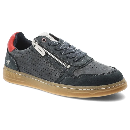 Zdjęcie produktu Sneakersy męskie Mustang, niska sportowa forma z wiązaniem i bocznym zamkiem wygodna podeszwa do codziennego użytkowania, granatowe, 4204-301-820