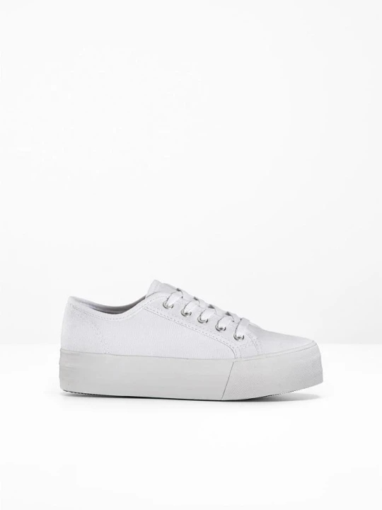 Zdjęcie produktu Sneakersy na platformie z bawełnianego płótna BonPrix biały