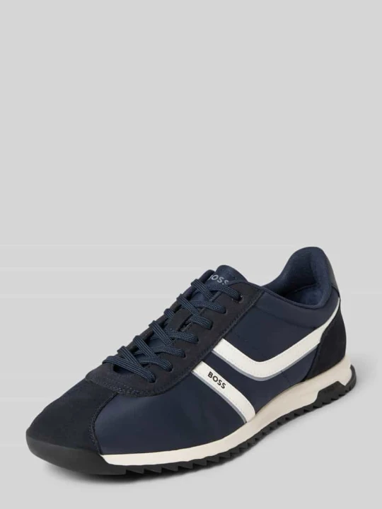 Zdjęcie produktu Sneakersy niskie z detalami z imitacji weluru model ‘ZAYN’ Boss Ciemnoniebieski