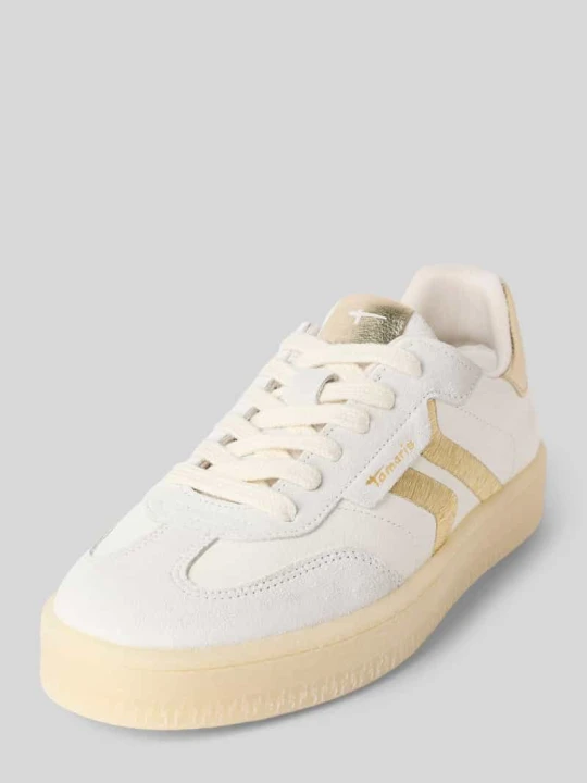 Zdjęcie produktu Sneakersy o niskim kroju z mieszanki skóry bydlęcej i tkaniny Tamaris Biały