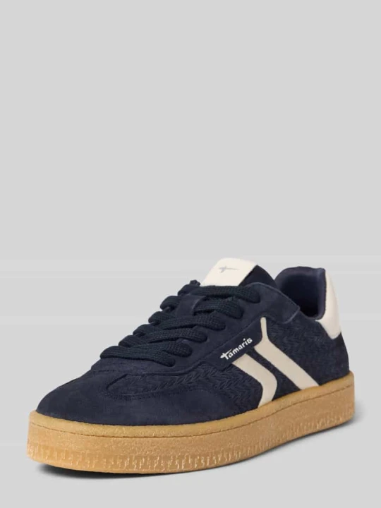 Zdjęcie produktu Sneakersy o niskim kroju z mieszanki skóry bydlęcej i tkaniny Tamaris Granatowy