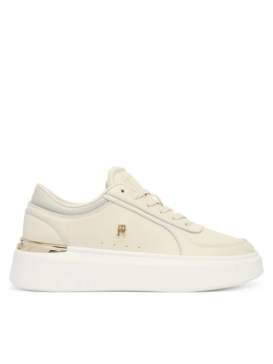 Zdjęcie produktu Sneakersy Tommy Hilfiger Shiny Leather Platform Sneaker FW0FW09364 Écru Kremowy