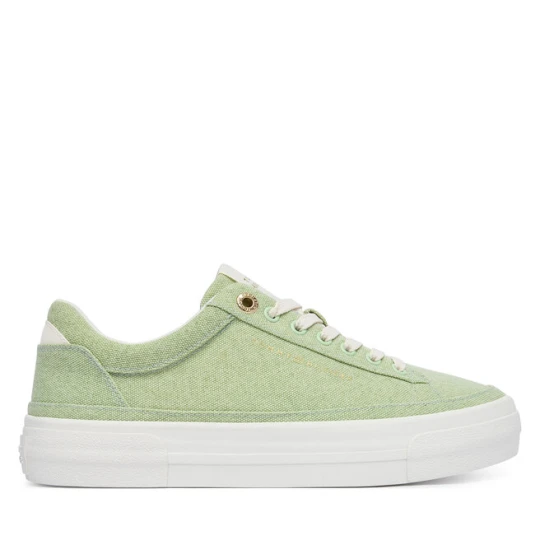 Zdjęcie produktu Sneakersy Tommy Hilfiger Washed Canvas Platform Trainers FW0FW09172 Zielony